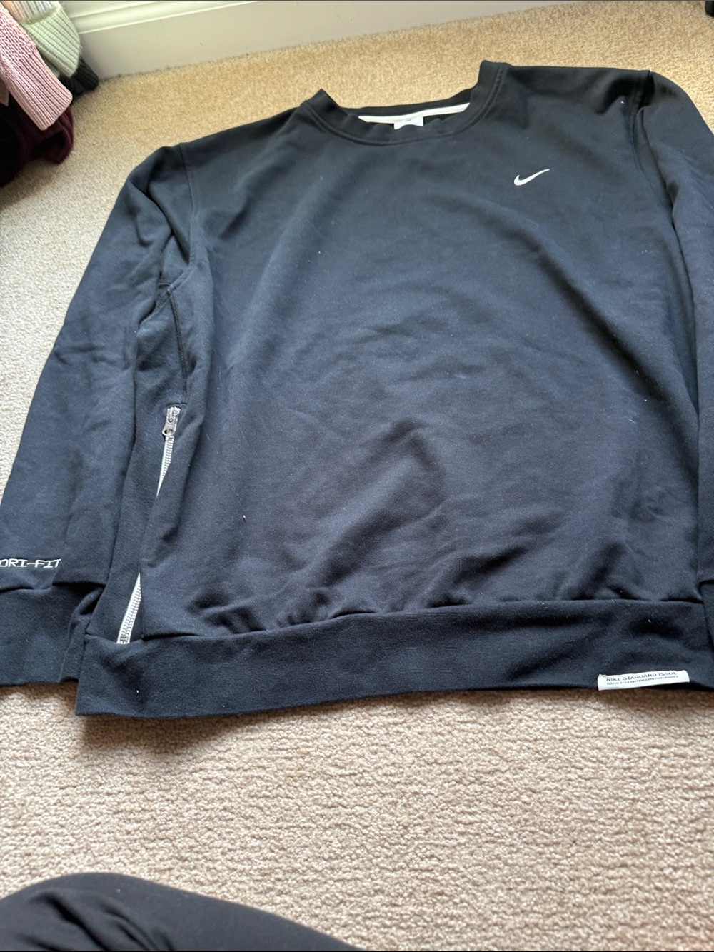 Nike Black Crewneck Sweatshirt with White Swoosh DRI-FIT size XL
